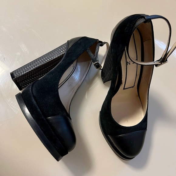 N°21 Black Suede And Leather Block Heel Ankle Strap Pumps Size 37 - Picture 8 of 16